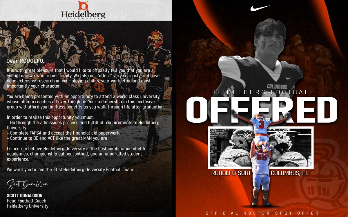 RodolfoSori98's tweet photo. Blessed to receive my first official offer from Heidelberg University @cchsballcoach @Coach_Donaldson https://t.co/doDPM8Qz7a