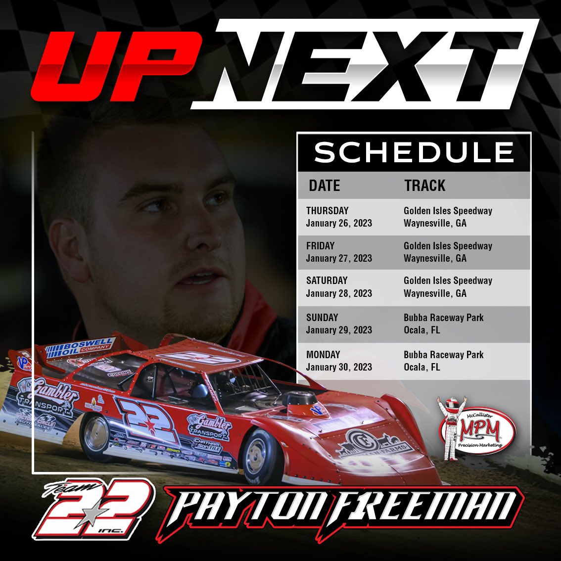 PaytonFreemanF1's tweet photo. 𝐔𝐏 𝐍𝐄𝐗𝐓

Payton and team @Team22inc will be at @GoldnIslesSpdwy then will head to @BubbaRaceway for the @lucasdirt  events. https://t.co/del8kFtBoG