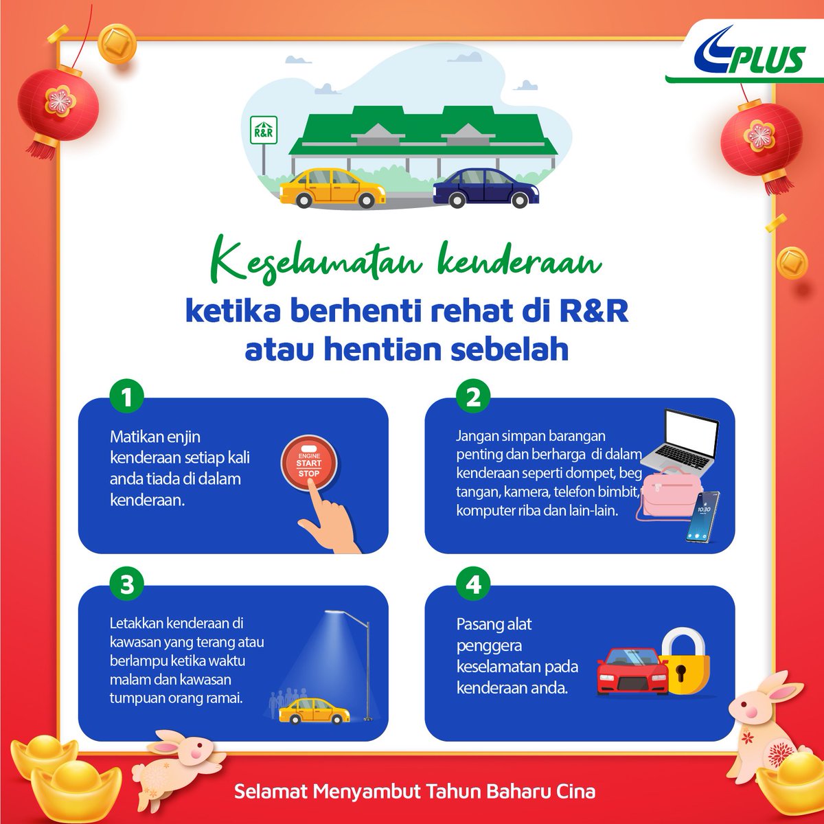 plustrafik's tweet image. Sedang dalam perjalanan pulang dari bercuti panjang? Pastikan anda memandu dengan selamat dan jika terasa letih, sila singgah untuk berehat seketika di R&amp;amp;R atau hentian sebelah kami! Jom ikuti tips ketika berhenti rehat di R&amp;amp;R seperti visual berikut.

#PLUS_Safety
#PLUS_Comfort