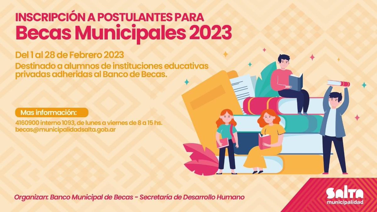 #SALTA Se abrirán las inscripciones para acceder a las becas municipales ➡️La Municipalidad de Salta informa que desde el 1 al 28 de febrero inclusive, se habilitarán las inscripciones para el Banco Municipal de Becas.