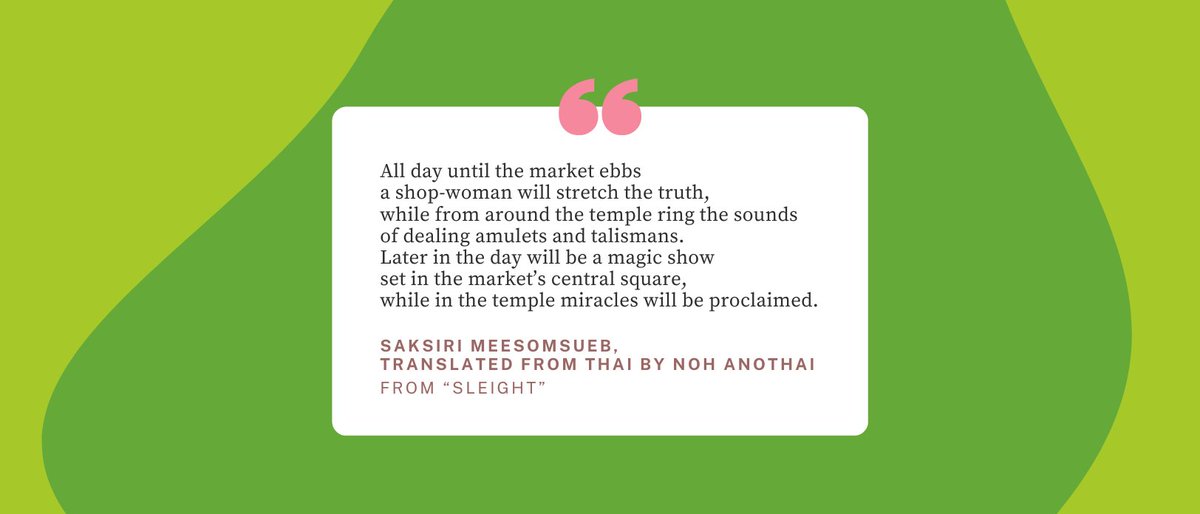 This week’s featured work is “Sleight,” an English translation of Saksiri Meesomsueb’s poem กล. For translator Noh Anothai, the poem questions the boundaries between truth, exaggeration, and outright deception. Read “Sleight” at sealitcircle.wixsite.com/pandanweekly/p…