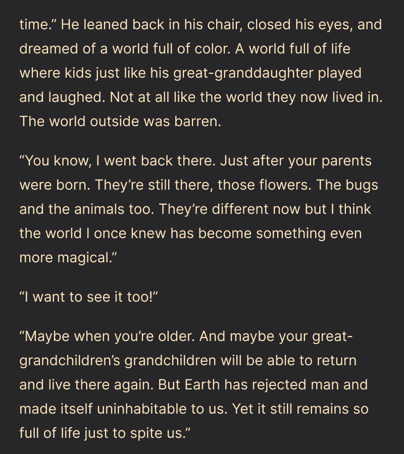 Flash Fiction #16 - Flowers

Read more stories here: williamroseberry.com/l/Kr9q118T

Posting #fantasy, #scifi, &amp; #horror daily at 6pm PST. Follow for more!

#Reading #ReadingCommunity #WritingCommunity #Writing #LookMomIWrite