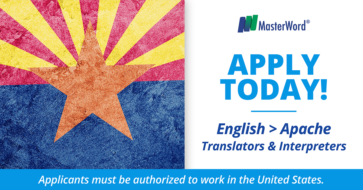 masterword's tweet photo. Did you know that MasterWord has opportunities for Apache, Hopi &amp; Navajo (Diné) translators &amp; interpreters?

Send your resumé to translationtalent@masterword.com.

[ID] Flags of Apache, Hopi &amp; Navajo communities in the US. #OpportunityTuesday #JoinMasterWord #Apache #Hopi #Navajo https://t.co/vOpi0FbN8m