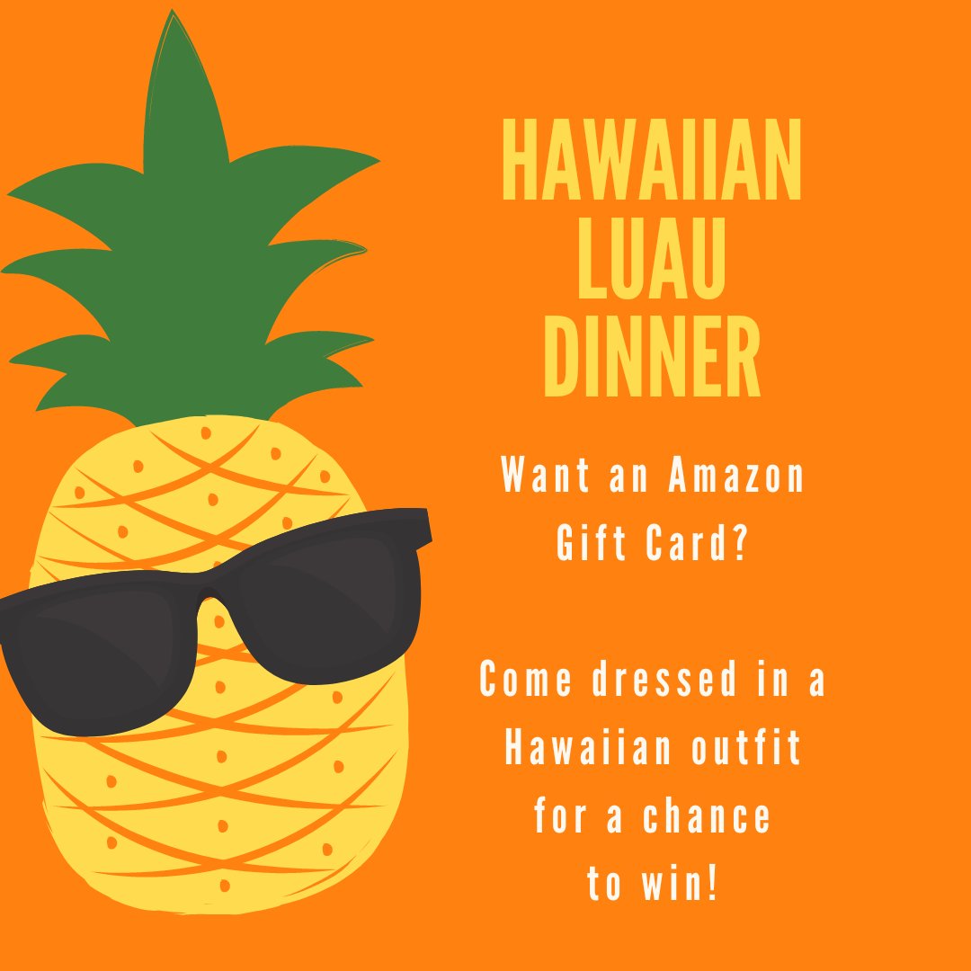 WelchDining's tweet photo. #Hawaiian Night!!

Last call, don't forget to come in your Hawaiian attire for a chance to win an Amazon gift card! https://t.co/2guOjsI5pD