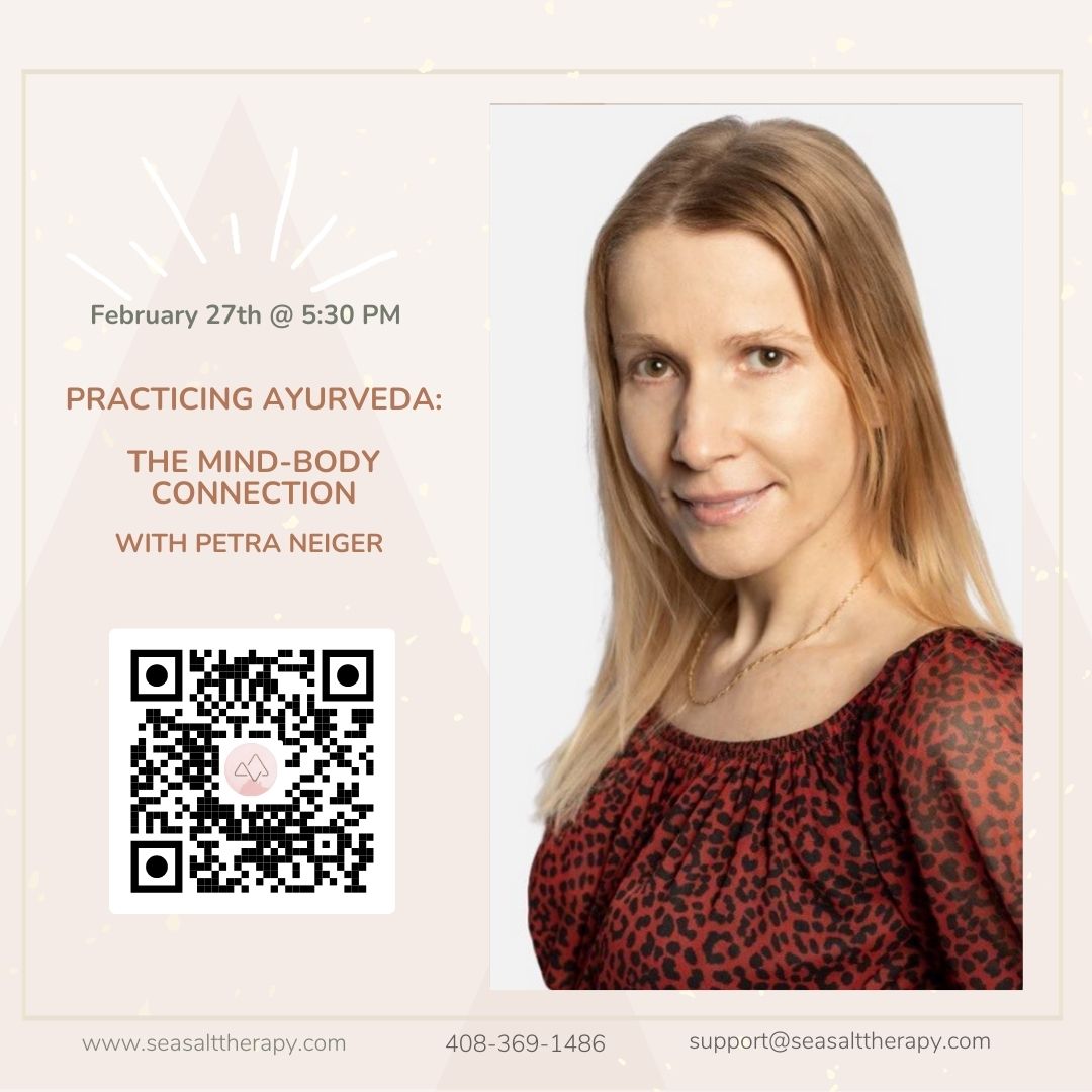 SeaSaltTherapy's tweet photo. Join us on Monday, February 27th for a session in practicing Ayurveda with Petra Neiger! 

She has an MBA, MA in Ayurvedic Medicine and is a Board-certified Ayurvedic Health Practitioner (CAP). 

Call 408.369.1486 to reserve your spot! https://t.co/dG6ycRZAeF