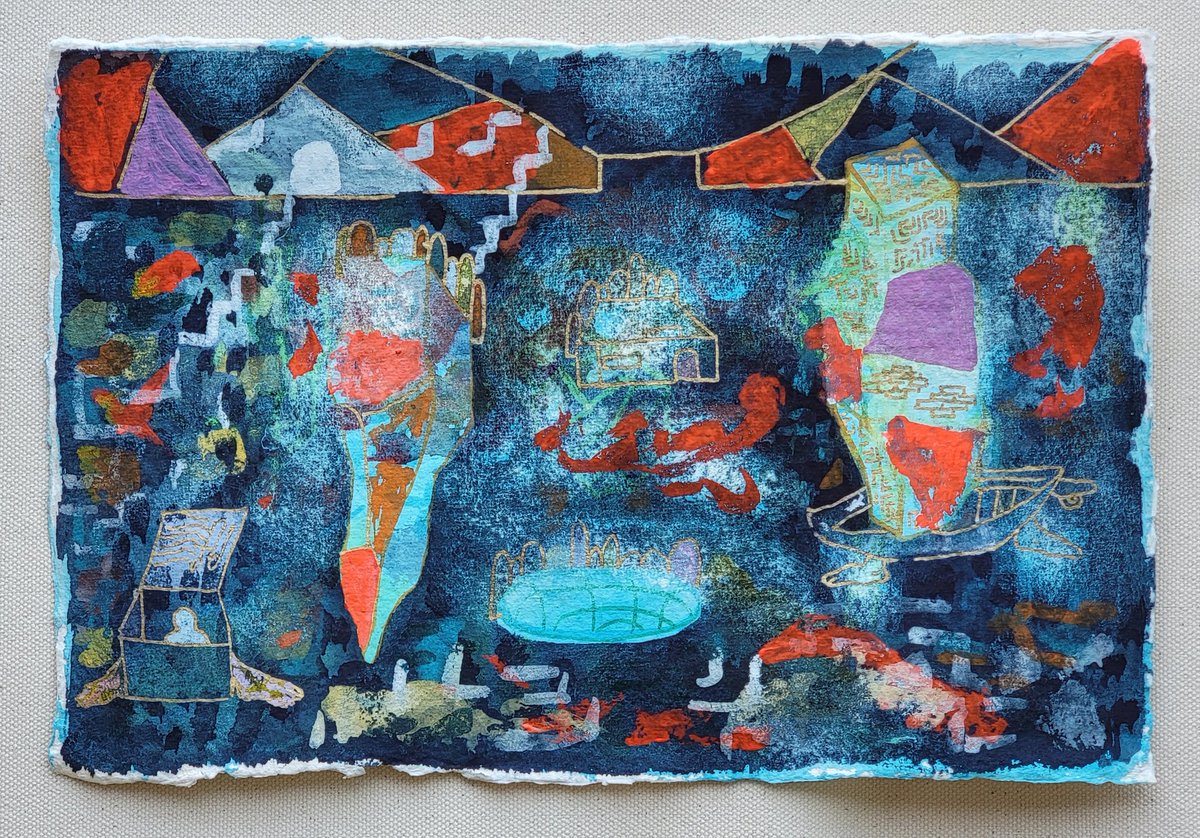 New drawing on paper, Communication and Dissolution,2023, gold ink and watercolor on paper 19x28cm. I have been making drawings using gold ink since the 1st January 1983. My ideas for paintings are constructed in my drawing process.
Instagram: davidleapman