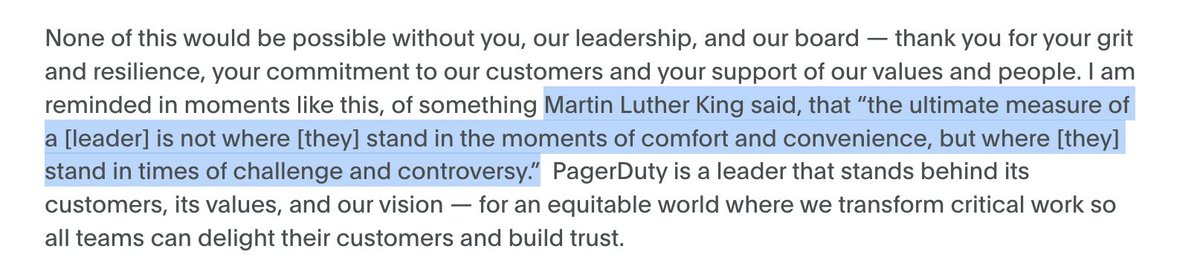 Did Pagerduty seriously decide it was a good idea to quote MLK in a press release where they are laying off 7% of their workforce?  

pagerduty.com/blog/improving…