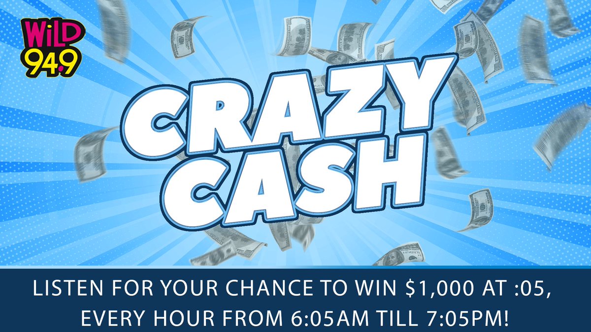 Wild949's tweet photo. Another $1,000 of #CrazyCash is coming up at 6:05p! Just listen & enter the keyword here: https://t.co/4lvqpKpeaz https://t.co/WUmv58kqVI
