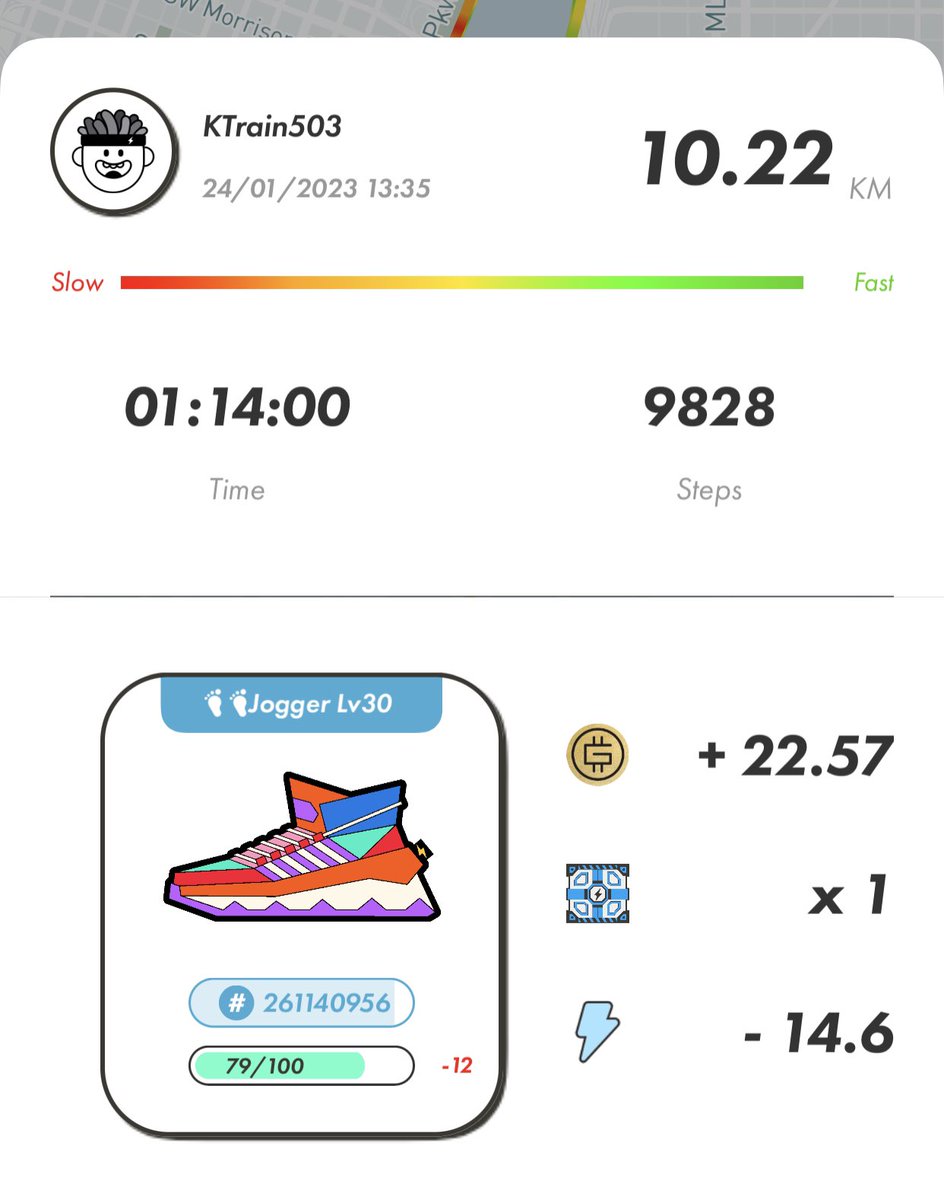 Ktrain_USA's tweet photo. 👟 Woooheeee I ran 10km in under 60 minutes for my first time. Not sure I’ll try that again for a few weeks 😆 I’m dead 😵
Nice little earning $gmt too
#makearunforit #STEPN https://t.co/l01pTwY1kD