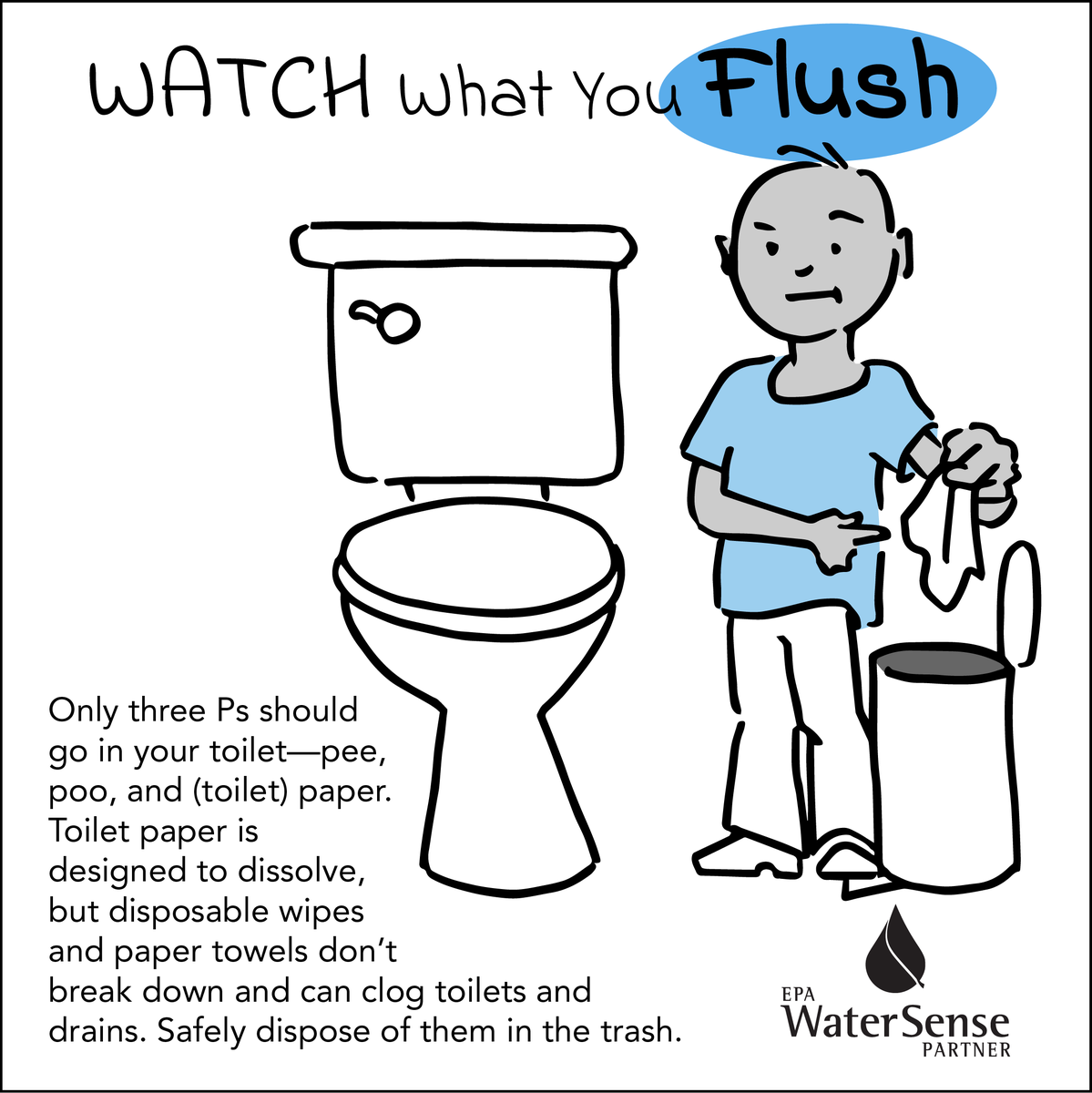 upperwatersgv's tweet image. Be sure to take care of that commode and your home by watching what you flush. Even items that claim to be flushable can damage your throne and beyond. Take a quick look at what you're using and be water smart, SGV! 
#SGVWaterSmart #watersensepartner 
@EPAwatersense