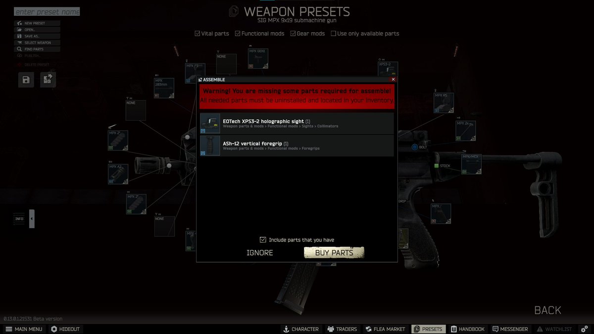 Lasha_are's tweet photo. @bstategames 
If I can purchase all the missing parts for weapon building, why can't I do the same for building the hideout and easily purchase the missing junk I need?  
Going through the flea market captcha is very annoying when trying to buy 30 items for the hideout. https://t.co/tnvjBrBQki