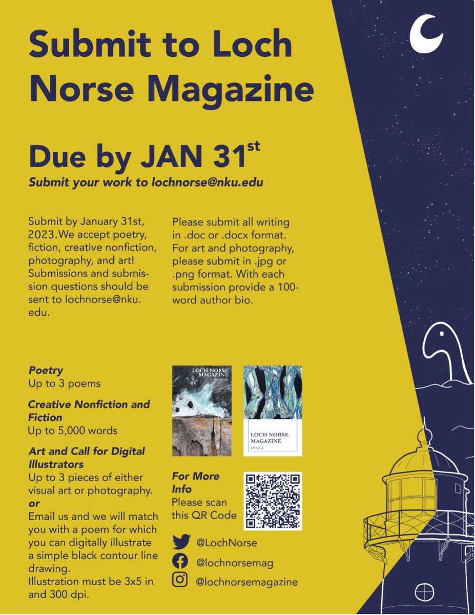 Loch Norse Magazine (@lochnorse) on Twitter photo 1 week left! Be sure to get your submissions sent to lochnorse@nku.edu by January 31st, 2023. 1 week left! Be sure to get your submissions sent to lochnorse@nku.edu by January 31st, 2023.