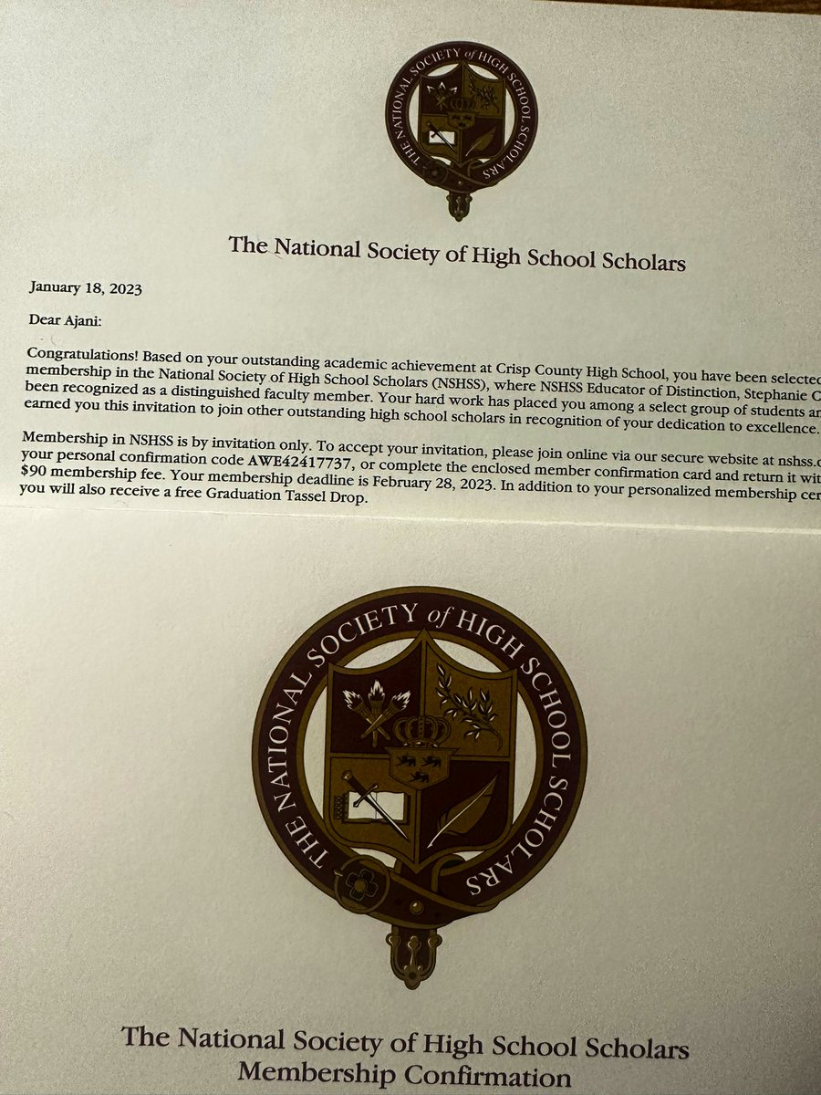 Blessed to see that all the hard work for maintaining good grades has finally paid off 📚!! #NationalSocietyOfHighSchoolScholars