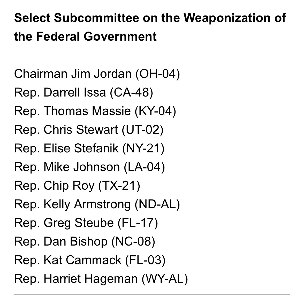 🔥 @SpeakerMcCarthy Appoints Members to Select Subcommittee on the Weaponization of the Federal Government