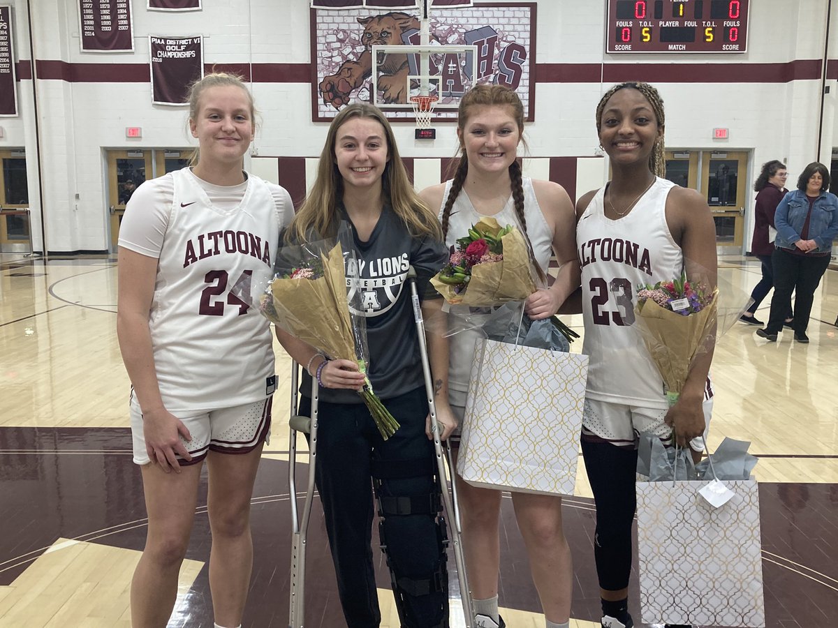 AltoonaAthletic's tweet photo. Congrats to our @AltoonaLion seniors. Keep getting it done. Abbie Herncane. Haley McGirk. Brooklyn Barron. Taylor Lane.   @AASDSuper @altoonastrength @AltoonaEcho @LionsMt #AltoonaProud https://t.co/MSNHU4muKq