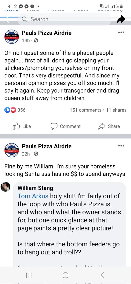 NurseMom5AB's tweet photo. If only they understand what "woke" actually means and what declaring oneself "anti-woke" actually says about who they are.
Don't be like them.
Take your pizza needs elsewhere, please.
#PaulsPizzaAirdrie
Disgusting. https://t.co/Q5JmUt5E7M