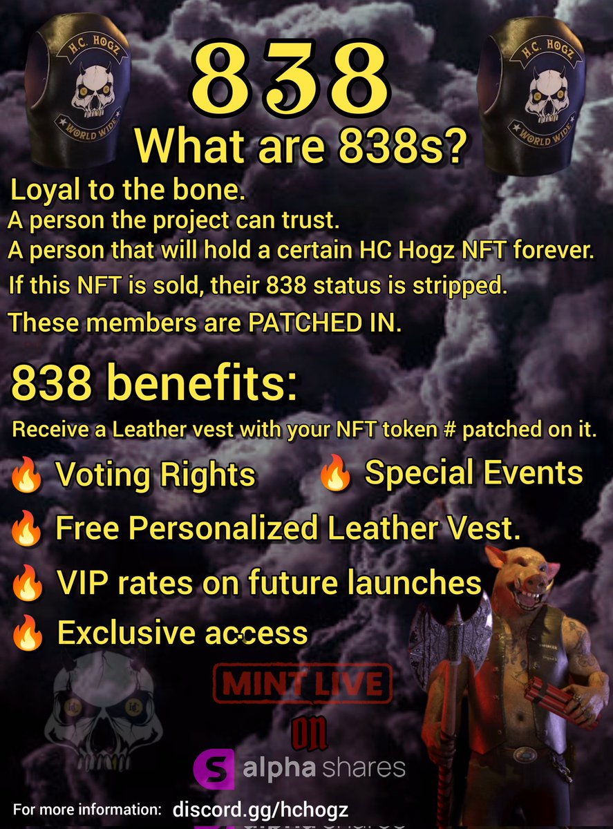 I_Vicidflow_l's tweet image. @HC_Hogz 
Mint Don't wait!!
Don't miss out get in the #eightthreeeight 838
This is gonna be huge!
I get a feeling that there is so much more to this name @HC_Hogz than just a badd as hog pic/ #nft
You will be kicking rocks I promise!!!!!

#FOMO
#mint
#NFTs 
#rockkicking 
#hchog