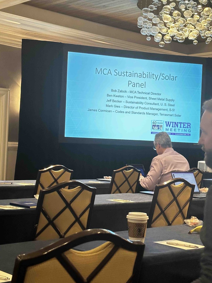 S5_Attachments's tweet photo. #WinterMeeting @MetalAssoc #SustainabilityPanel. Panelists: Ben Kweton, @SMSupplyLtd, Jeff Becker, #USSteelCorp, Mark Gies @S5_Attachments, James Cormican, Terramart Solar. #metalconstruction #metalrooattachments #florida #solarrooftop #solarmounting #BobZabcik https://t.co/esALWULru5