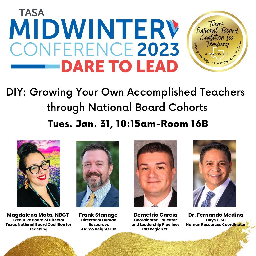 Look who's presenting at Midwinter!  Our own @GFrankStanageIV is a featured presenter about our efforts in @AHISD to support teachers in pursuit of National Board Certification.💙💛  #NoPlaceLikeAHISD @MrsMata_NBCT