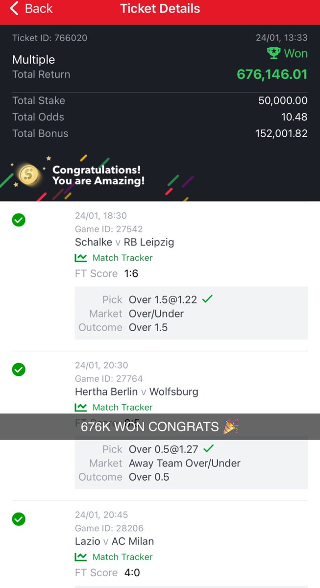 10 ODDS IS A BOOM 💥 🎉🍾❤️😎

676K TI ZEH 🔥🔥🔥

Congrats if you got it 🤝

Join for next tips👉🏿 t.me/+HiQyOKNWeLk3Y…

<a href="/sportingking365/">Sporting King</a> <a href="/HouseOfAmbers/">Lilian</a> @SomtoPunta
