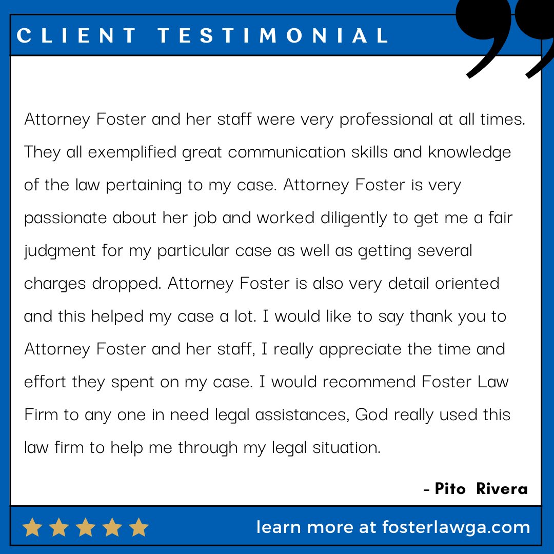 Learn more about our services on our website, fosterlawga.com 
#DivorceLaw #CriminalDefense #LawTips #LawHelp #AtlantaLawyer #BlackLawyer #paralegal #Review #Googlereview #Client #OscarNoms