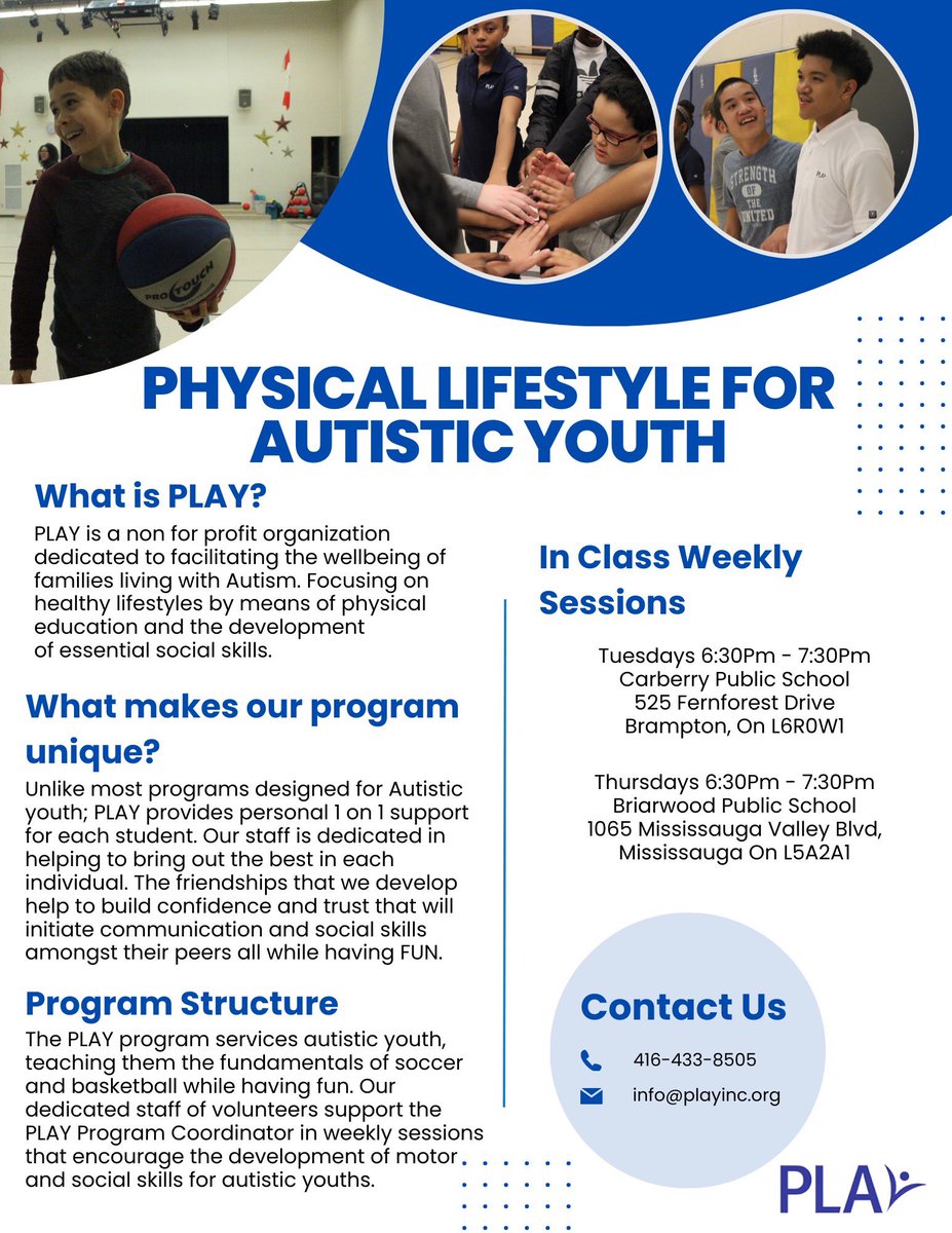 Classes are back in session! We are officially back in the gym for 2023 season. Registration is now open, and can be done online or in person on Tuesdays or Thursdays at program locations. We can’t wait to meet some new faces and get back to PLAY. #autism #physicalactivity