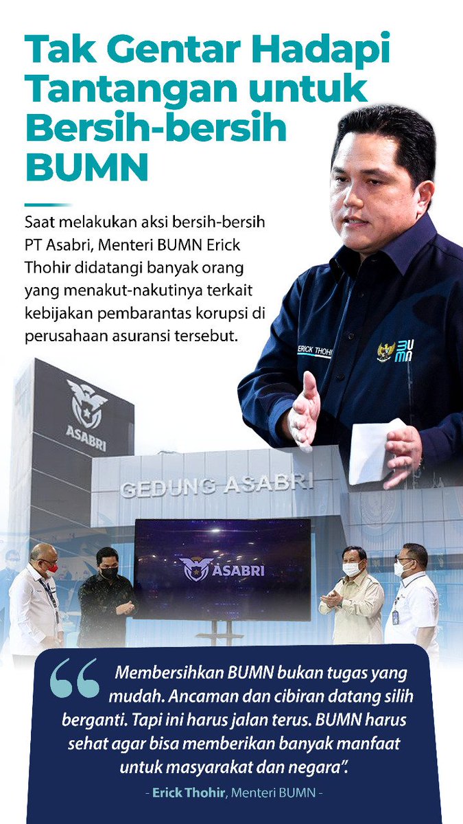 musikhits9's tweet photo. Saat melakukan aksi bersih" PT Asabri, Menteri BUMN Erick Thohir didatangi banyak orang yg menakut-nakuti terkait kebijakan pembarantas korupsi d perusahaan asuransi.
#KitaHadapiKitaAtasi
#erickthohir #etroopersjabar #etroopersaction #ethosukabumi #ethocianjur #sukabumi #cianjur https://t.co/W56M2Iznnx