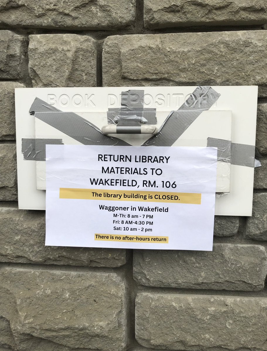 Please do not feed the book drop! If you have library materials that need to be returned, bring them to Wakefield room 106, please!