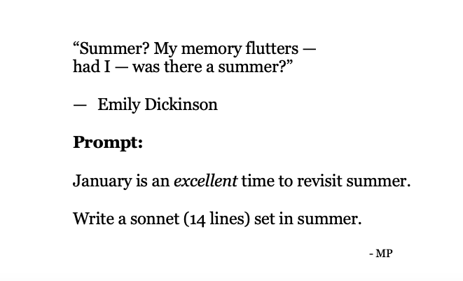 MayaCPopa's tweet photo. Summer? My memory flutters —
had I — was there a summer?
— Emily Dickinson
Day 23 of #GenerativeJanuary: https://t.co/BngDc9tvTD