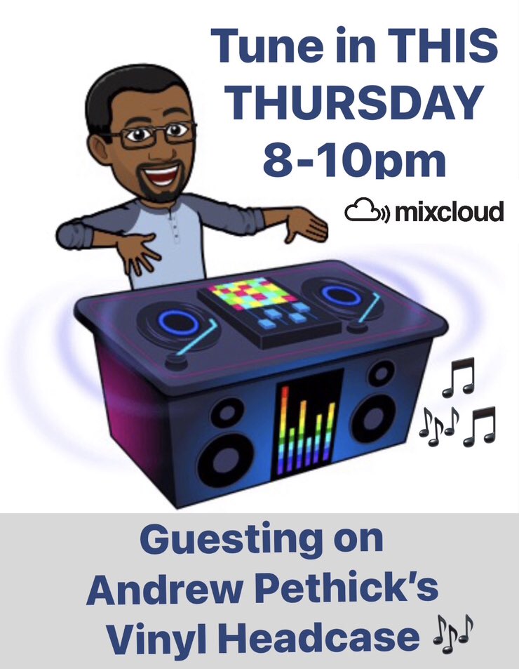 This Thursday night 8-10pm it’s all about the Vinyl where I’m guesting on the “Vinyl Headcase” show with <a href="/AndrewPethick/">Andrew Pethick</a> on #mixcloud 

A #vinyl only affair 🎶🎶

mixcloud.com/andrew-pethick/ 

#soul #soulmusic #raregroove #vinylgrooves