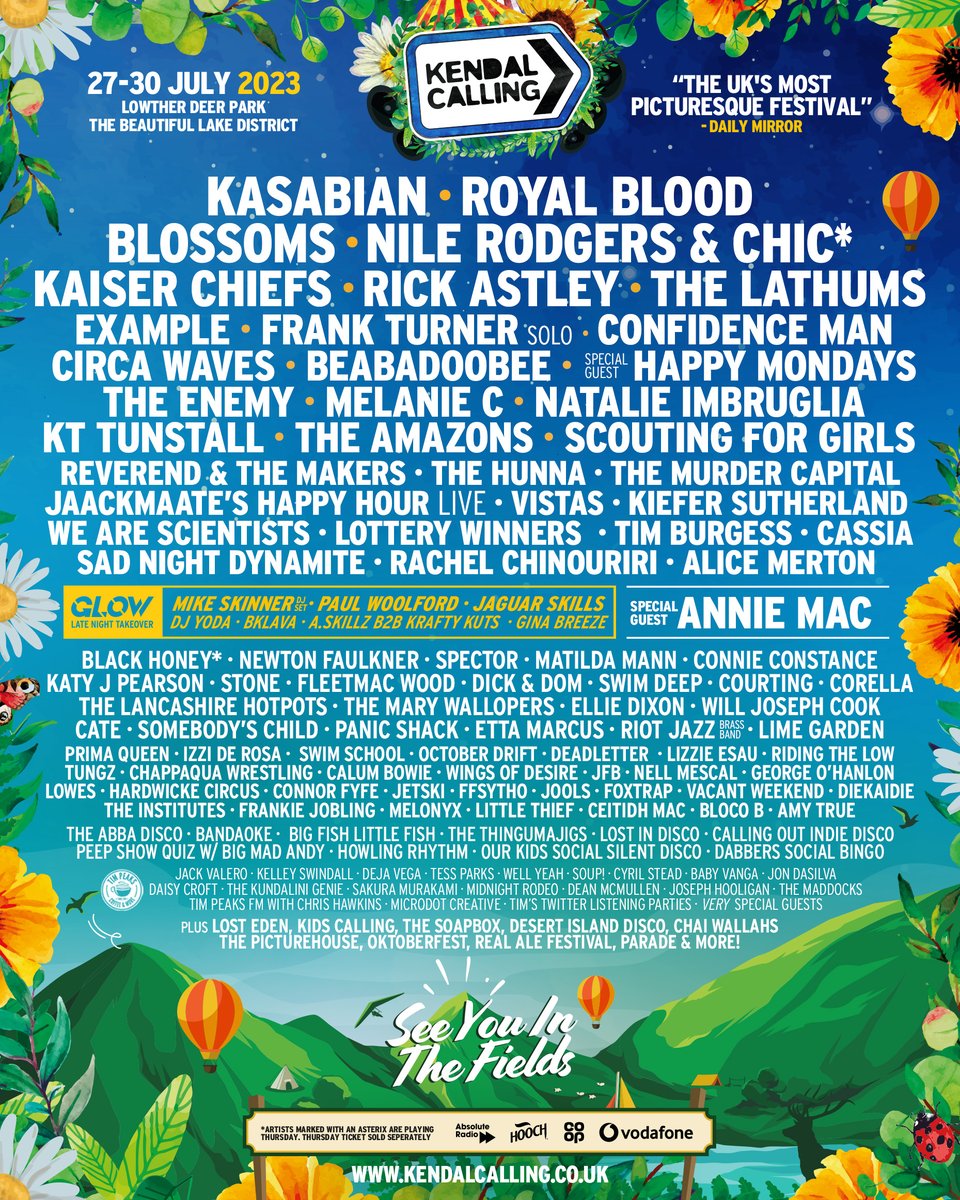 Kendal Calling 🦌 (@kendalcalling) on Twitter photo KC23 Revealed! 🙌
RT + LIKE this post for your chance to win 4 x VIP UPGRADES + BOUTIQUE + £200 BAR TAB!
Pre-sale registration is open until 8pm Thursday. Be quick! 👉 kendalcalling.co.uk/presale
<a href="/KasabianHQ/">KasabianHQ</a> <a href="/royalblooduk/">Royal Blood</a> <a href="/BlossomsBand/">BLOSSOMS</a> <a href="/nilerodgers/">Nile Rodgers</a> KC23 Revealed! 🙌
RT + LIKE this post for your chance to win 4 x VIP UPGRADES + BOUTIQUE + £200 BAR TAB!
Pre-sale registration is open until 8pm Thursday. Be quick! 👉 kendalcalling.co.uk/presale
<a href="/KasabianHQ/">KasabianHQ</a> <a href="/royalblooduk/">Royal Blood</a> <a href="/BlossomsBand/">BLOSSOMS</a> <a href="/nilerodgers/">Nile Rodgers</a>