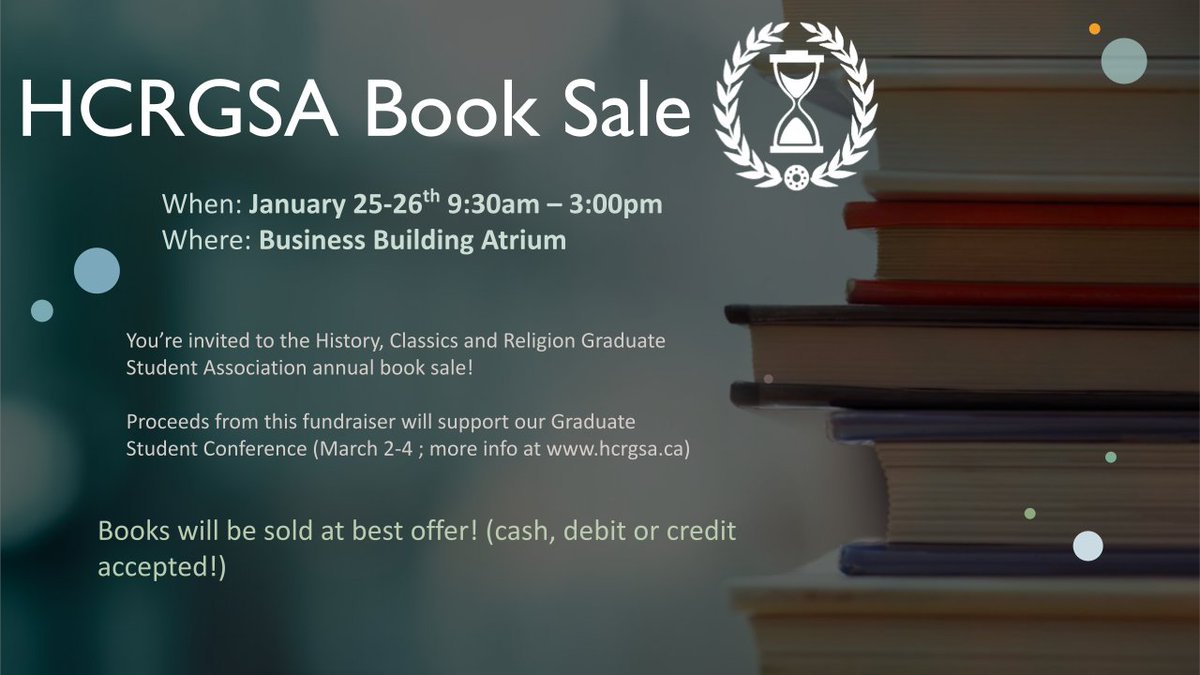 Check out the HCRGSA Book Sale this week on January 25-26 from 9:30 AM - 3:00 PM in the Tory/Business Atrium! #UAlberta