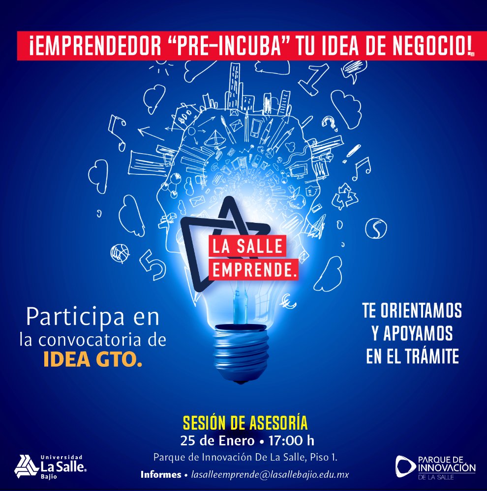 Egresados_UDLSB's tweet photo. ¡Mañana sesión para #Emprendedores! 🙌
Si tienes un emprendimiento en etapa temprana obtén apoyo de @idea_gto 

¡#LaSalleEmprende te acompaña en el trámite!

#EgresadosLaSalle #IndivisaManent #LaSalleBajío https://t.co/vUfrhvh8Li