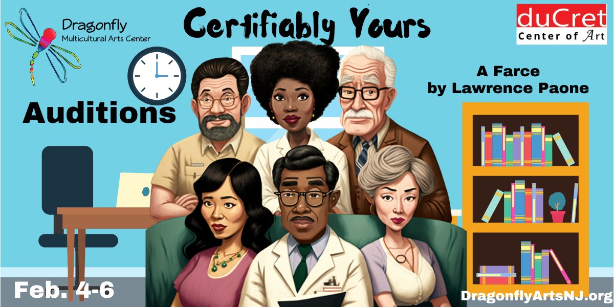 Auditions at duCret Art Center, 1030 Central Ave., Plainfield. 
Sat. Feb. 4: 2-4
Sun. Feb. 5: 2-4
Mon. Feb. 6: 7-8:30
Performances March 31-April 2.
Dragonfly encourages actors of all ethnicities and abilities to audition. 
dragonflyartsnj.org/auditions
#NJCommunityTheater #njauditions