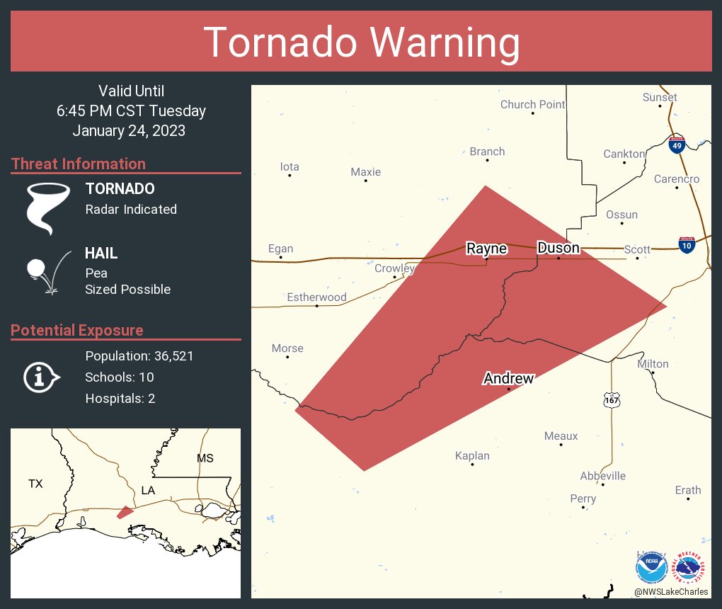 NWS Tornado on Twitter "Tornado Warning continues for Rayne LA, Duson