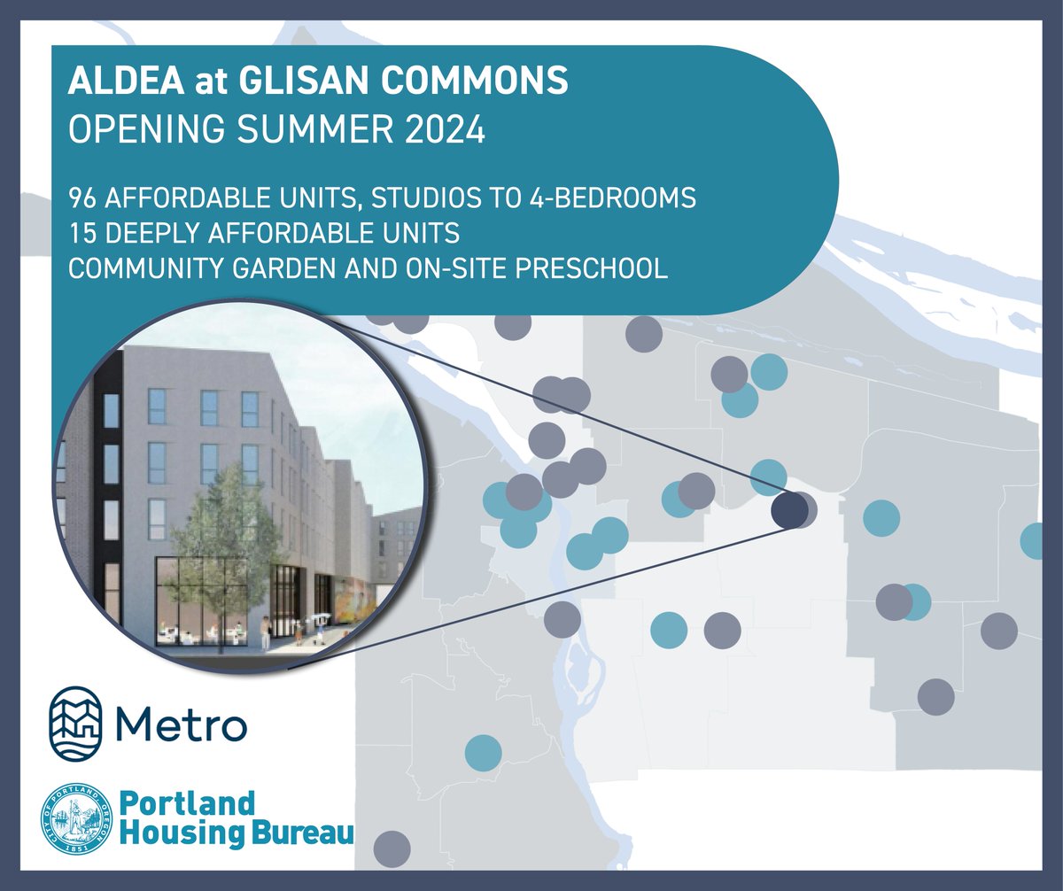 PortlandHousing's tweet image. Aldea will focus on family housing, with 96 units ranging from studios to 4-bedrooms. This building will be developed alongside @IRCOnews, and will include a community room, playground, community garden, and a planned onsite multicultural preschool: portland.gov/phb/constructi… /2