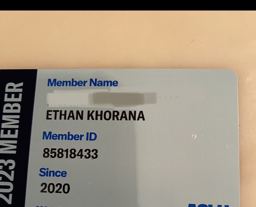EAKhorana's tweet photo. Got my official @acluohio and @ACLU membership card in the mail today🔥 Three year member! #FightforEquity https://t.co/vNqOPC5RnX