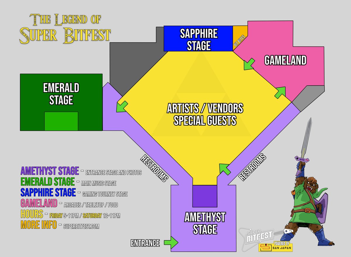 🧙‍♀️Map Release🧙‍♂️ 
Y’all have waited long enough, here’s this year’s layout! Make sure to save it to your phone. Get your tickets now! Single day passes are now available. #superbitfest #vgm #map #musicfestival #gaming