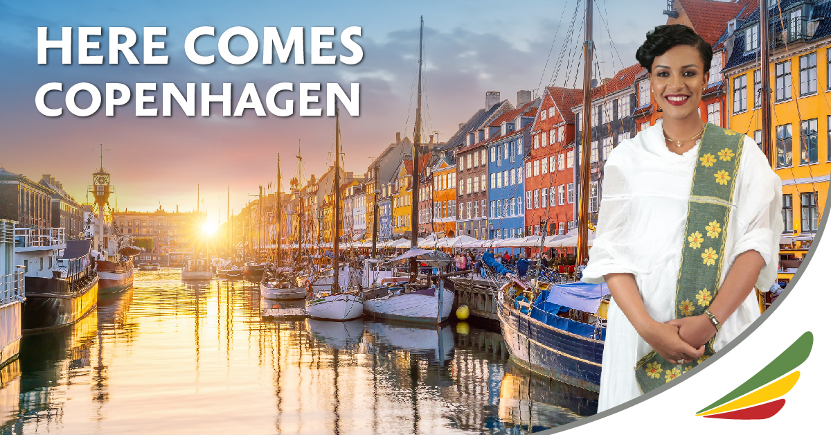 flyethiopian's tweet image. Ethiopian Airlines is set to launch a new passenger flight to Copenhagen, Denmark, as of May 22, 2023. The new flight will be operated five times a week. Read more at bit.ly/3H2RV8s 
#FlyEthiopian #Copenhagen #NewDestination