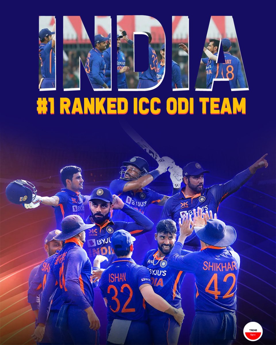BiharTrend's tweet photo. ICC ODI रैकिंग में भारतीय टीम बनी नंबर 1 #ICC #bcci #indvsnz #rohitsharma #shubmangill #viratkohli #hardikpandya #shardulthakur #kuldeepyadav #kulcha https://t.co/UsebKDVvBj