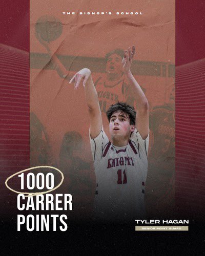 Bishops_Hoops's tweet photo. Congrats to Tyler Hagan who scored his 1000th career point in tonight’s win over Orange Glen! https://t.co/VFlUZU5Ki9