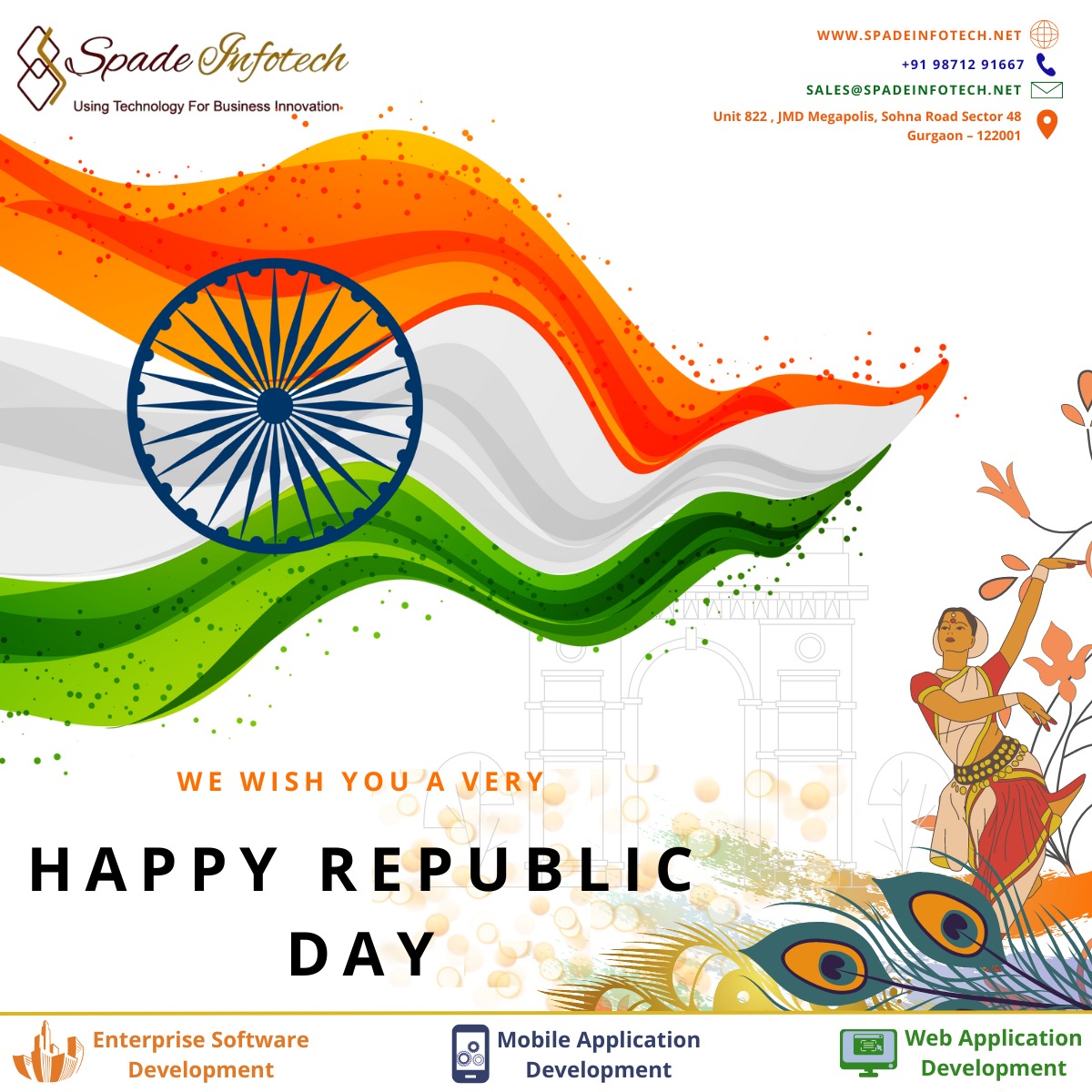 Spade Infotech wishes all a very Happy Republic Day. #republicday #26thjanuary #republicday2023