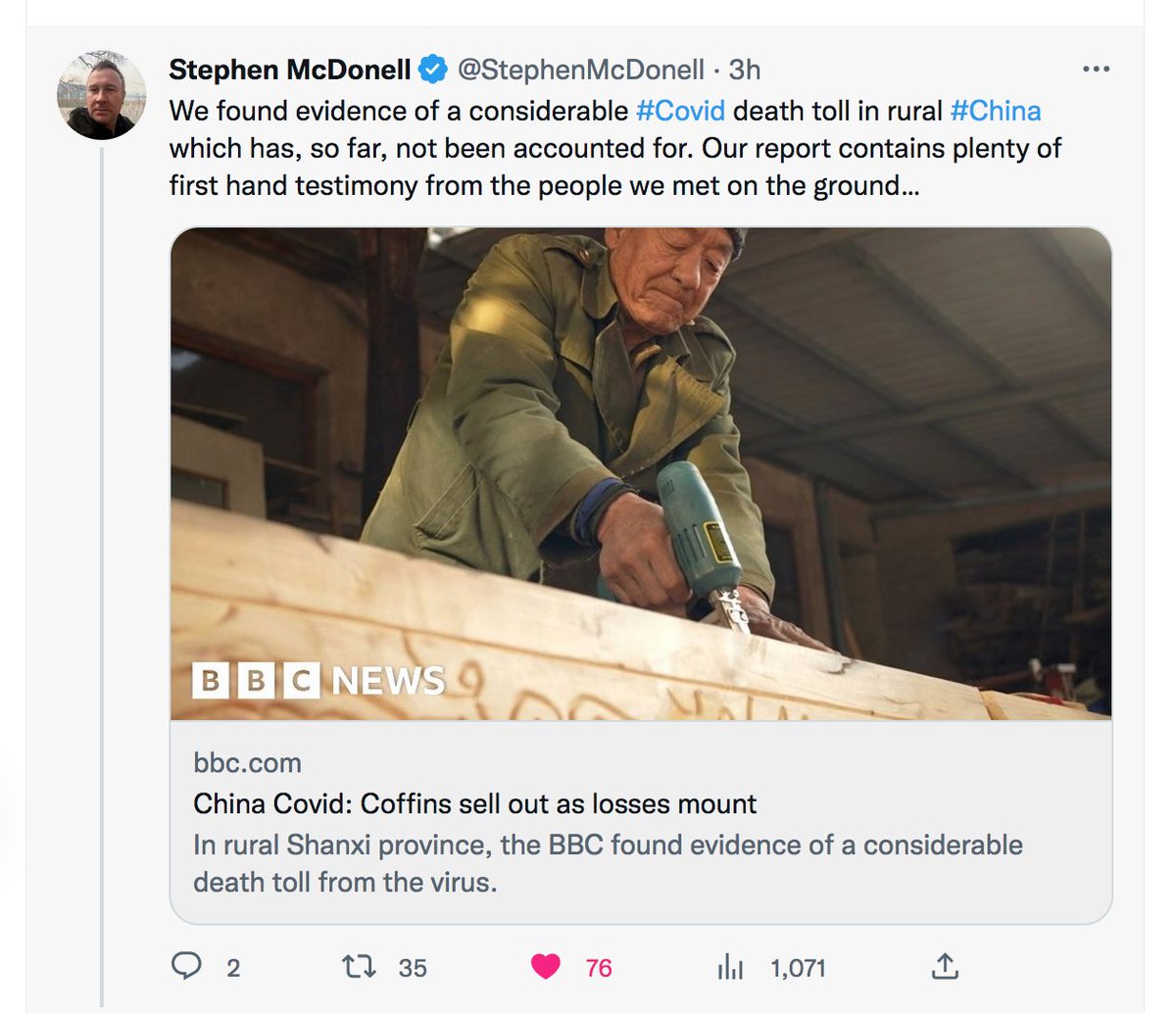 Kempton's tweet photo. #百無禁忌 #科學為先 #ScienceInProgress There is a Chinese saying call #死得不明不白 is sadly perfect for #BBC Stephen's //#Covid death toll in rural #China which has, so far, not been accounted for.// Have a read. 💔🤔😭🇨🇳💔 https://t.co/K8vXvQvtaL