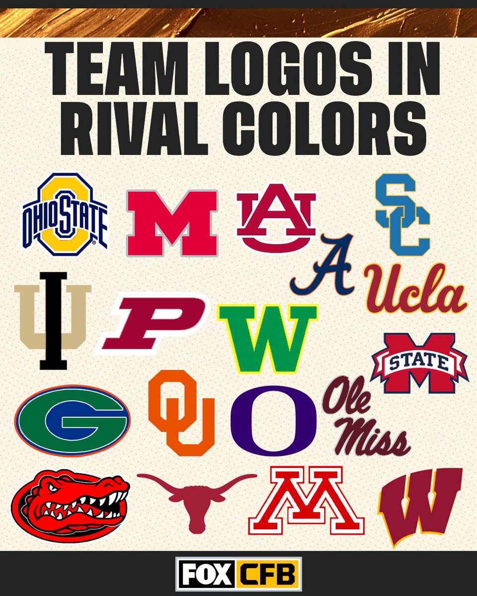 CFBONFOX's tweet photo. Happy Opposite Day! 😏

How do you feel seeing your team's logo in their rival's colors? 😅 https://t.co/yRrPBJZDOr