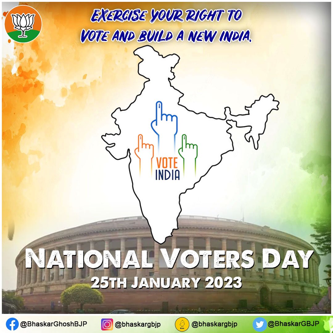 BhaskarGBJP's tweet photo. Greetings to India on #NationalVotersDay. Let's pledge to recognise the power of vote & to actively participate in the electoral process to strengthen our democracy. Voters are the backbone of New India,the world's largest democracy. #votersday #BGSays
#nationalvotersday2023 https://t.co/fBDuYI6YX6