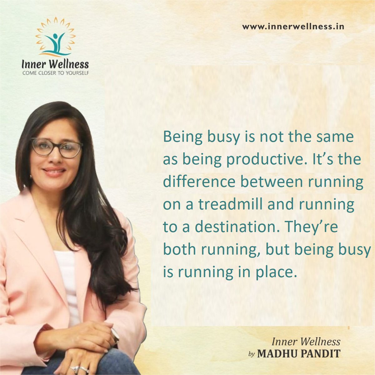 innerwellnessby's tweet image. Being busy is not the same as being productive. It’s the difference between running on a treadmill and running to a destination. They’re both running, but being busy is running in place.
#beingproductive #treadmillchallenge #wednesday #innerwellness #madhupandit