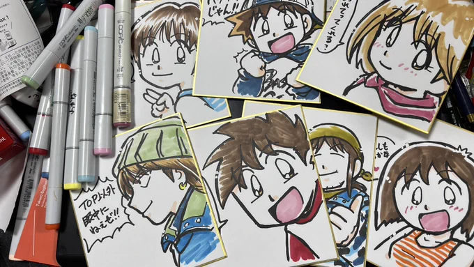【商品情報】
ミニカラー色紙作製中。
フィッシングショーでは女性キャラよりカイザーやサメタク人気が結構高い。
#フィッシングショーOSAKA 
#釣りどれん 