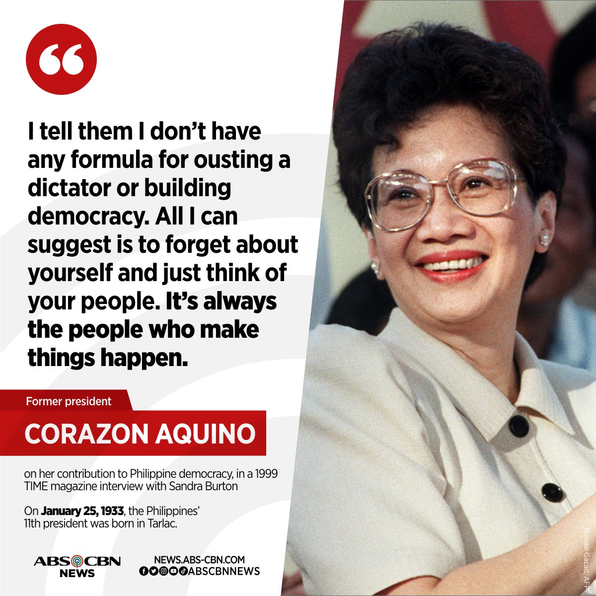 ABSCBNNews's tweet photo. Inaalala ngayon ang ika-90 taong anibersaryo ng kapanganakan ni dating pangulong Corazon 'Cory' Aquino.

Basahin ang kaugnay na balita: https://t.co/fY4VnWI9q3 https://t.co/FT5yP3P4Lq