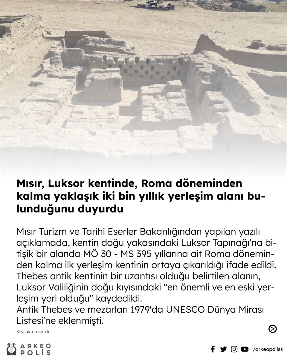 arkeopoliss's tweet photo. Mısır, Luksor kentinde, Roma döneminden kalma yaklaşık iki bin yıllık yerleşim alanı bulunduğunu duyurdu https://t.co/fIacq3awNf
