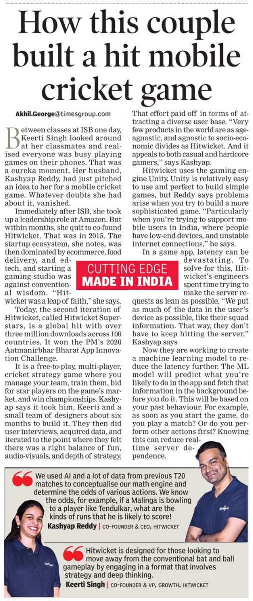 PrimeVenturePartners (@primevp_in) on Twitter photo World's 1st cricket strategy game <a href="/HitwicketGame/">Hitwicket</a> gets featured in <a href="/TOIIndiaNews/">TOI India</a> paper today! We are super excited to back such a stellar team led by <a href="/keerti_singh25/">keerti singh</a> & <a href="/kashyapreddy/">Kashyap Reddy</a>.
Grab your copy of the paper today to read about the journey.
#CricketTwitter #gaming World's 1st cricket strategy game <a href="/HitwicketGame/">Hitwicket</a> gets featured in <a href="/TOIIndiaNews/">TOI India</a> paper today! We are super excited to back such a stellar team led by <a href="/keerti_singh25/">keerti singh</a> & <a href="/kashyapreddy/">Kashyap Reddy</a>.
Grab your copy of the paper today to read about the journey.
#CricketTwitter #gaming
